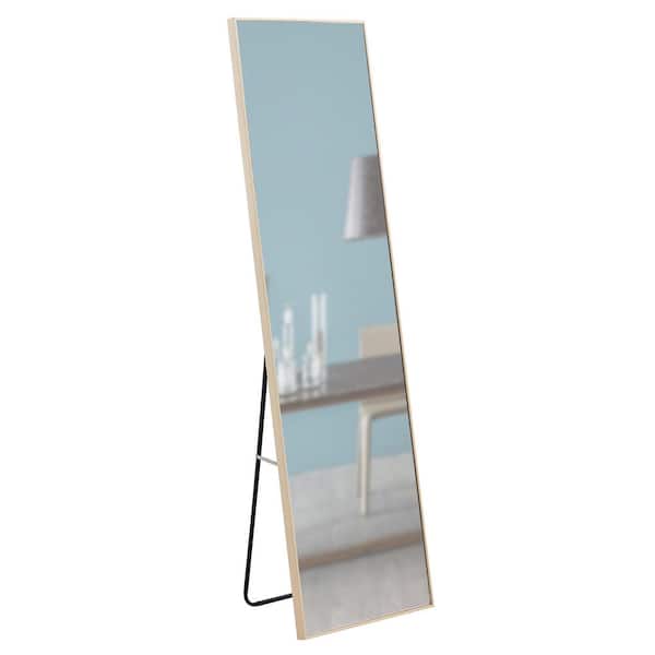 Unbranded 17.3 in. W x 60 in. H Rectangle Framed Brown Mirror Full length mirror for Bedroom, Livng Room in light oak
