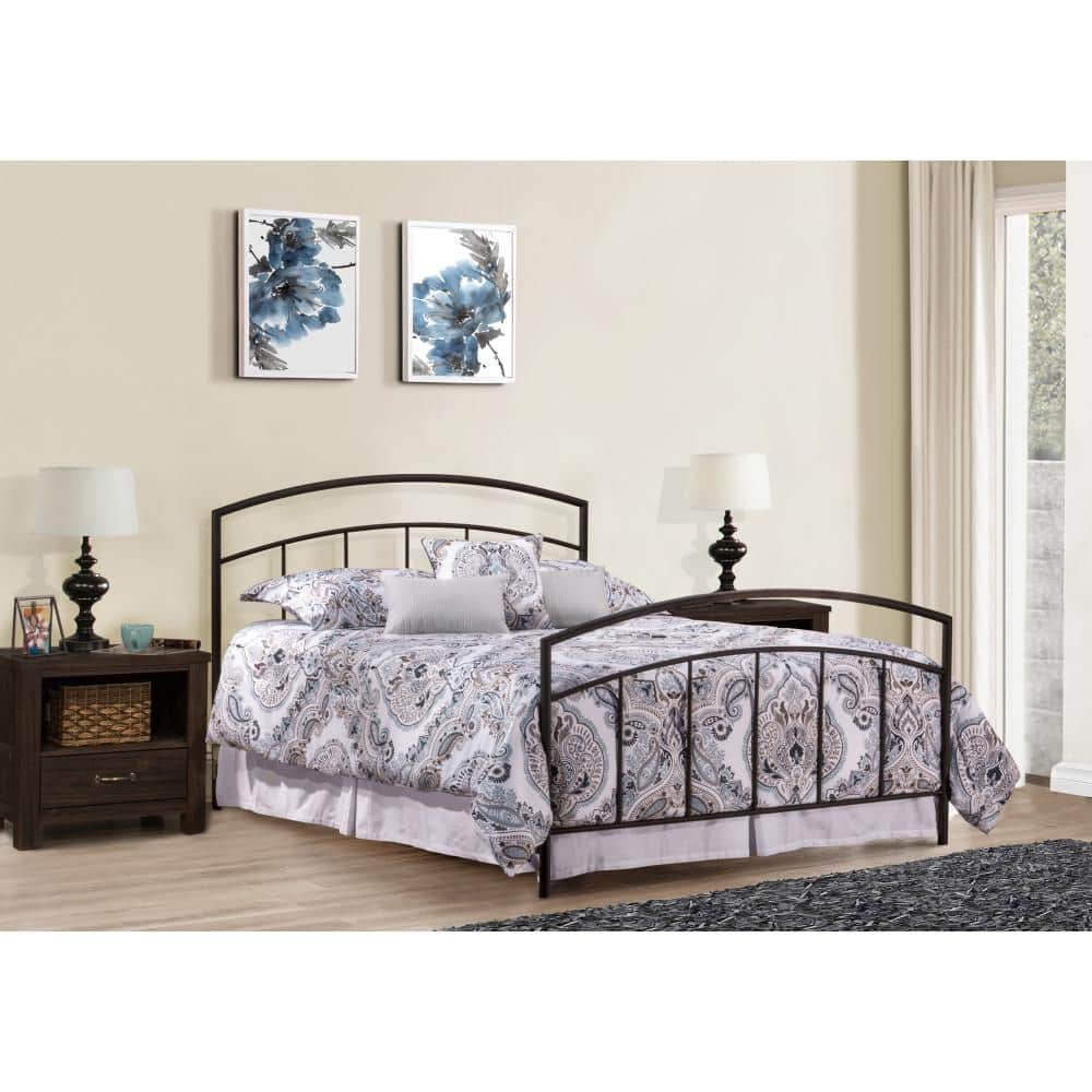Julien Textured Black Full Metal Bed with Upholstered Headboard