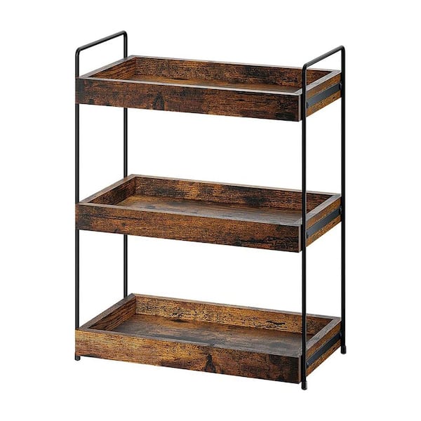3-Shelf Rustic Brown Water-Resistant Wood Metal Easy Assembly Countertop Organizer for Bathroom Kitchen