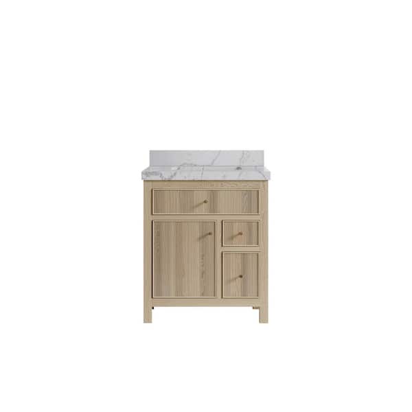 Willow Collections Sonoma Oak 30 in. W x 22 in. D x 36 in. H Single Sink Bath Vanity Center in White Oak with 2 in. Venatino Qt. Top