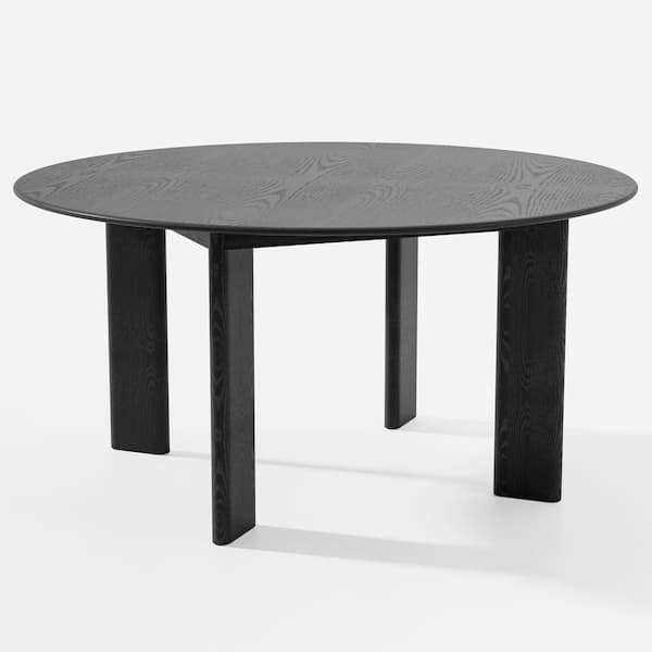 Black Round Wood 59 in. 4 Legs Kitchen Table Dining Table Seats 8