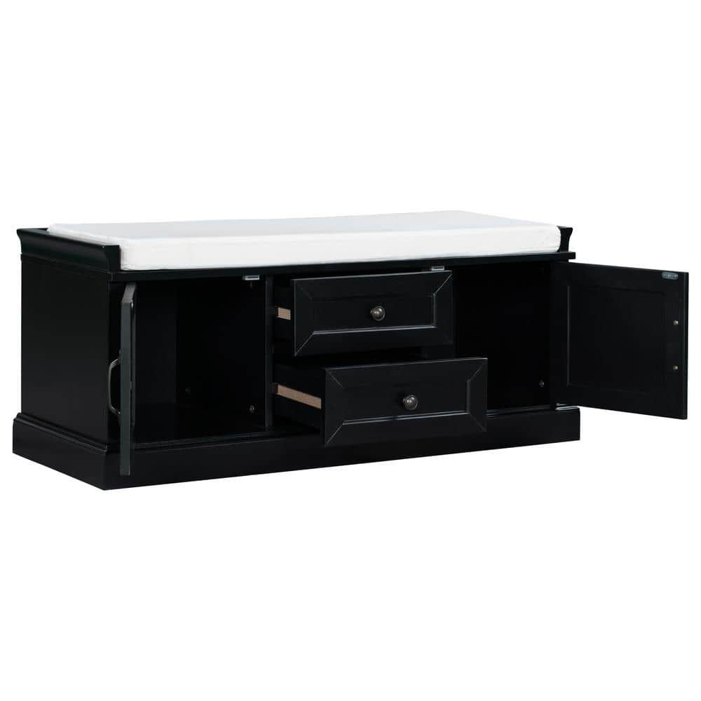 Asucoora Angelique Black Storage Bench With 2 Drawer And Cabinets 42 5   Black Dining Benches Sbc003bk 64 1000 