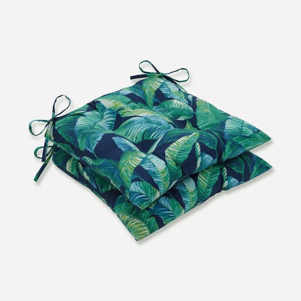 Pillow Perfect Floral 19 x 18.5 Outdoor Dining Chair Cushion in Blue/Green/White (Set of 2)