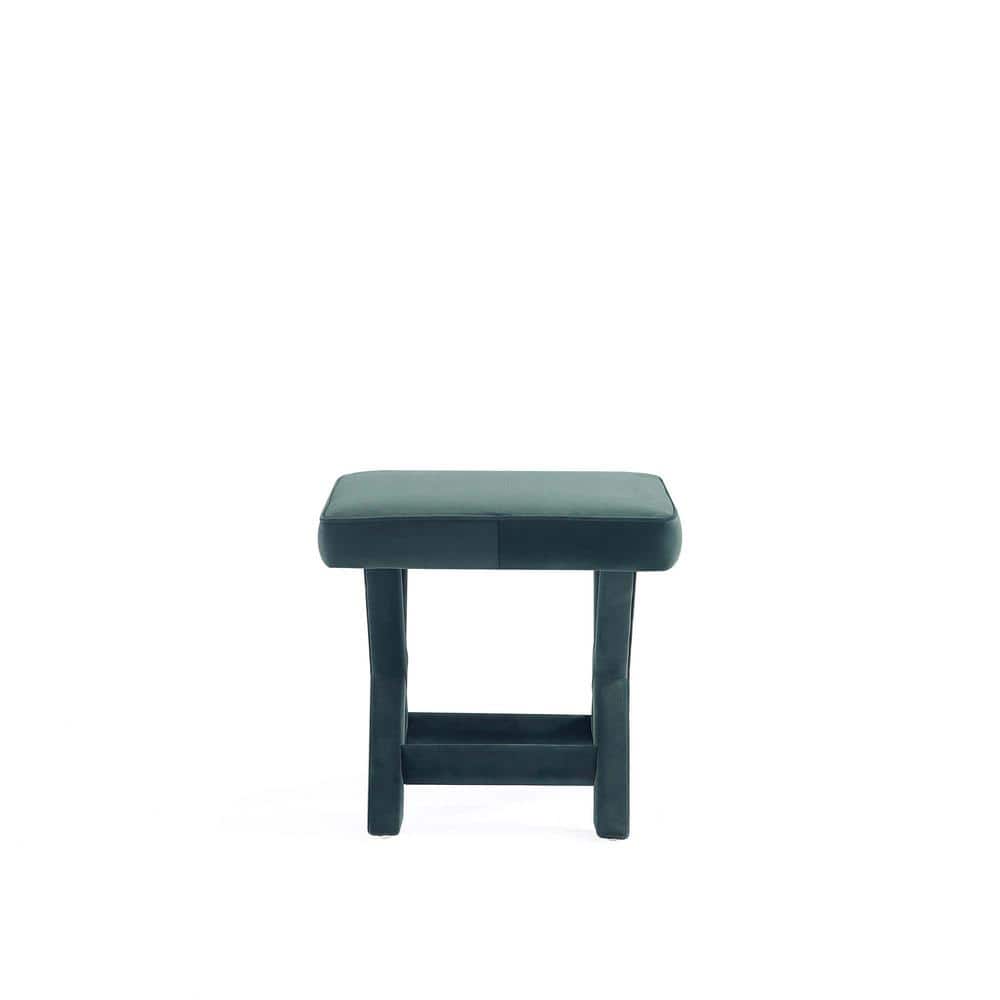 Green Velvet Upholstered Ottoman with X-Crossed Legs