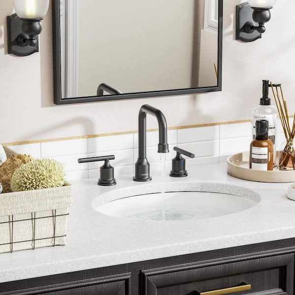 8 in. Widespread Double Handle Bathroom Faucet with Drain Kit in Matte Black