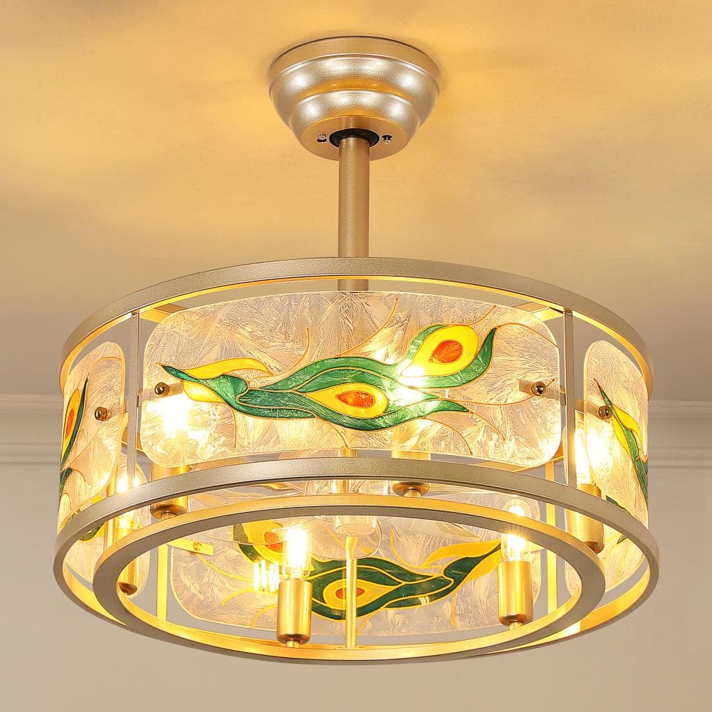 19 in. Indoor Gold Flush Mount Modern Enclosed Acrylic Ceiling Fan with E12 Base with Remote Included, Bulb Not Include price history on PriceWatchPro