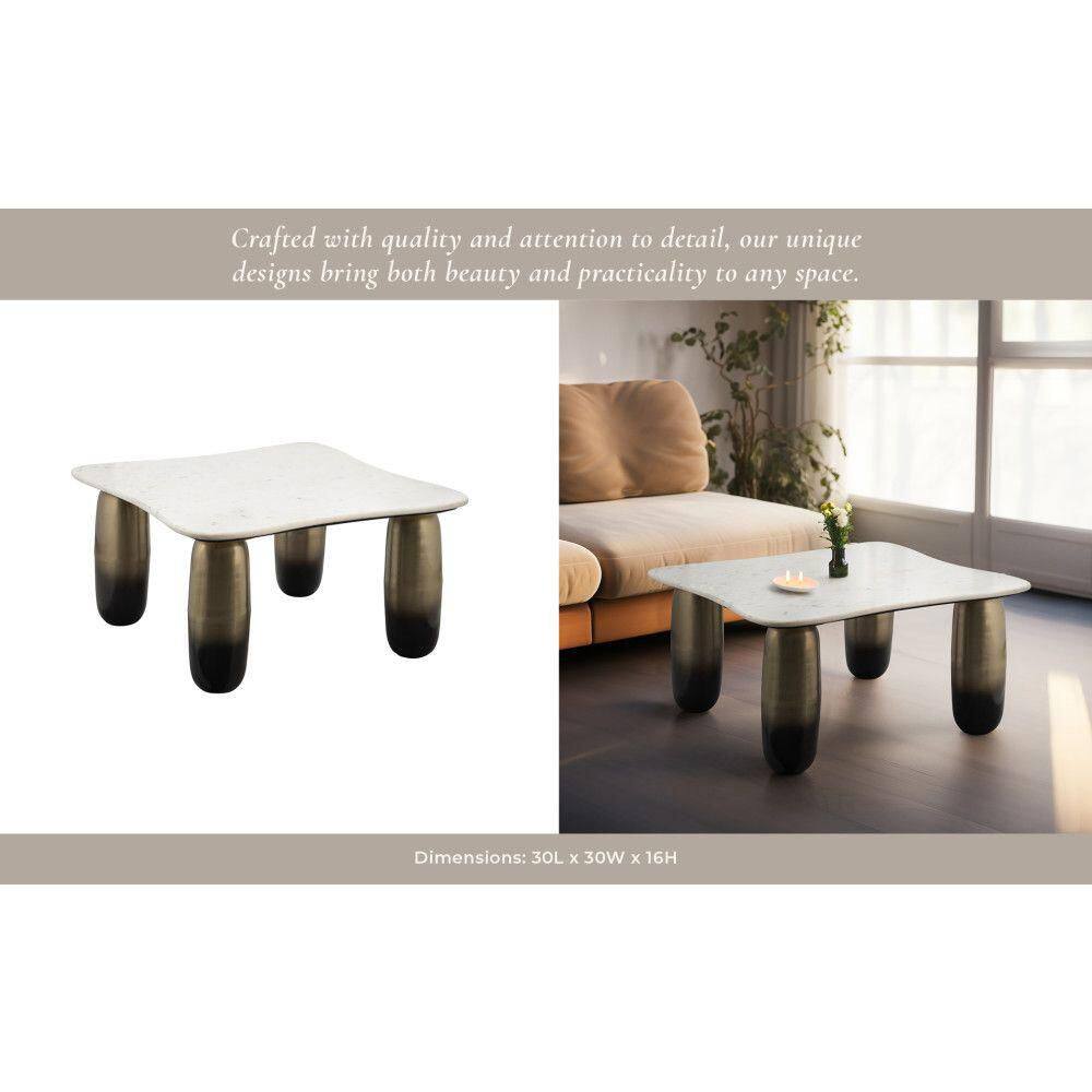White Marble and Gold Metal Square Coffee Table