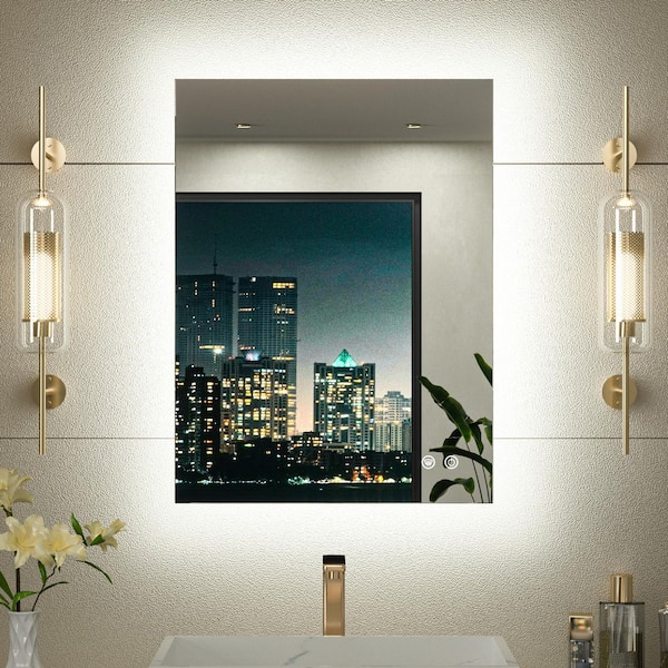 KeonJinn 24 in. W x 32 in. H Rectangular Frameless LED Light 3-Color Dimmable Anti-Fog Wall Bathroom Vanity Mirror with Backlit
