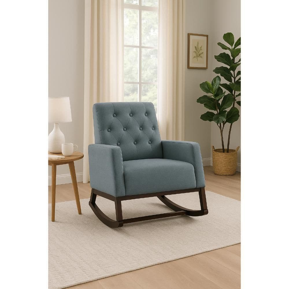 Coffee Rocking Chair Benjara Clair Espresso Brown and Gray Polyester Button Tufted Rocking ...
