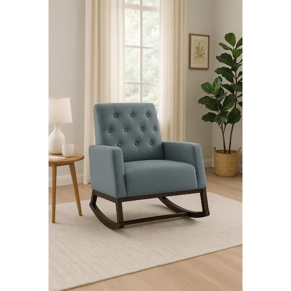 Clair Espresso Brown and Gray Polyester Button Tufted Rocking Chair