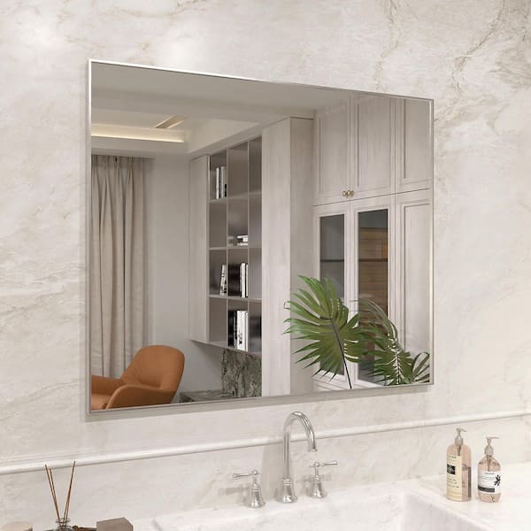 Tsuki 36 in. W x 30 in. H Rectangular Framed Wall Bathroom Vanity Mirror in Brushed Nickel