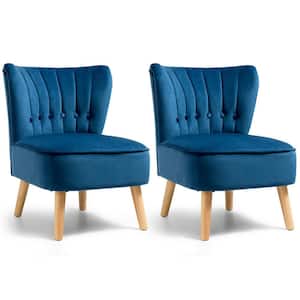 Accent Chair Armless Leisure Chair Single Sofa with Wood Legs Blue (2-Pieces)