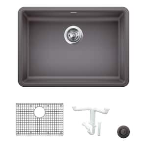 Precis 25 in. Undermount Single Bowl Cinder Granite Composite Kitchen Sink Kit with Accessories