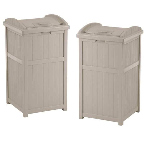33 Gal. Taupe Resin Trash Can with Attached Lid, 2 Pack