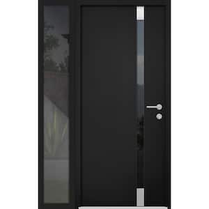 6777 44 in. x 80 in. Left-Hand/Inswing Tinted Glass Black Enamel Steel Prehung Front Door with Hardware