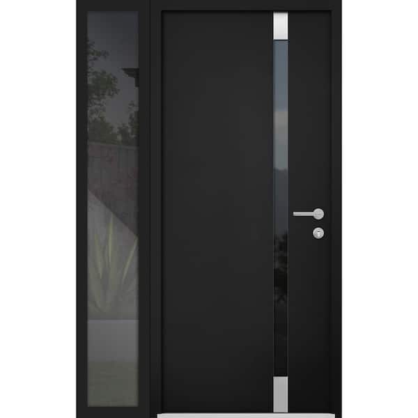 VDOMDOORS 6777 44 in. x 80 in. Left-Hand/Inswing Tinted Glass Black Enamel Steel Prehung Front Door with Hardware