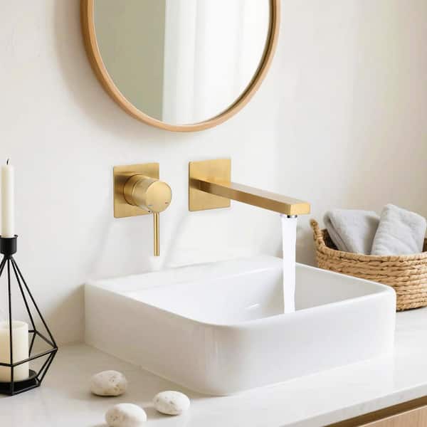 Single Handle Wall Mounted Bathroom Faucet in Gold