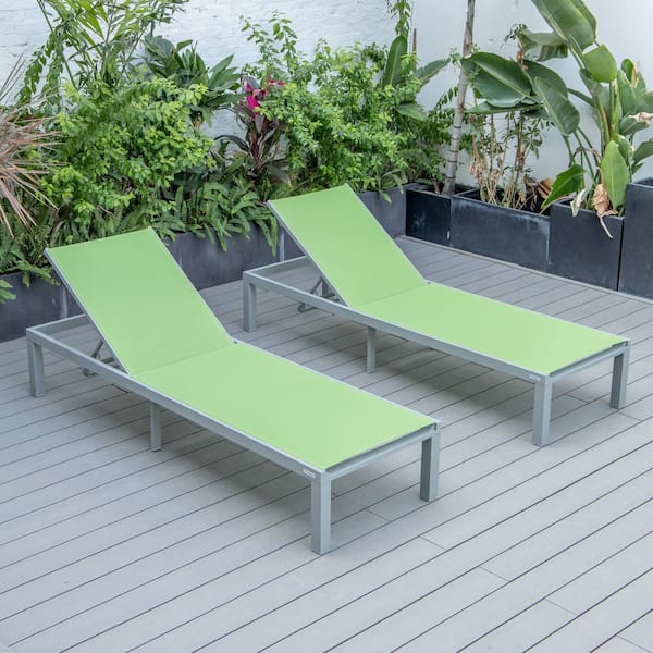 Leisuremod Marlin Modern Patio Chaise Lounge Chair with Grey Powder Coated Aluminum Frame Set of 2 (Green)