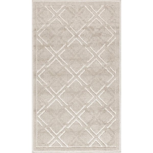 nuLOOM Sheridan Textured Diamond Trellis Ivory 1 ft. 9 in. x 2 ft. 10 in. Indoor Bath Mat