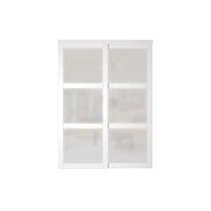 60 in. x 80 in. MDF, White Double Frosted 3-Panel Glass Sliding Door with All Hardware