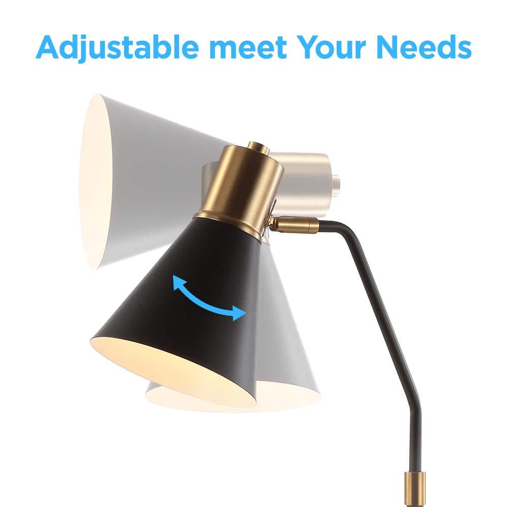 Apollo 61" Antique Black Metal LED Floor Lamp with Brass Accents