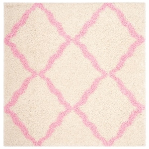 Dallas Shag Ivory/Light Pink 6 ft. x 6 ft. Square Geometric Area Rug