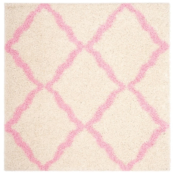 SAFAVIEH Dallas Shag Ivory/Light Pink 6 ft. x 6 ft. Square Geometric Area Rug