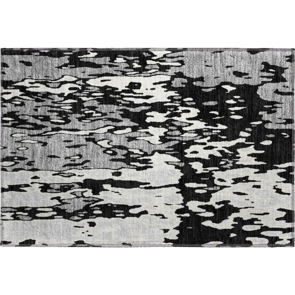 Mayfield Premium Machine Washable Abstract AMF957 Black 1 ft. 8 in. x 2 ft. 6 in. Area Rug