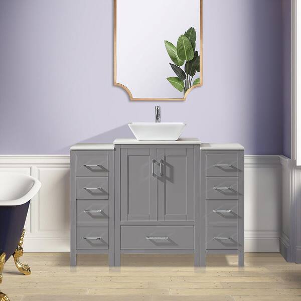 ANGELES HOME 48 in. W x 22 in. D x 38.7 in. H Bath Vanity in Gray with White Cultured Marble Top Counter Single Sink,Soft Close Door