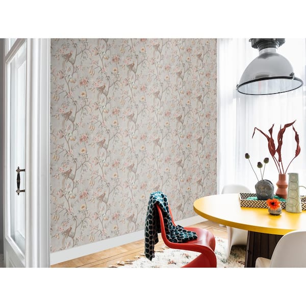 Walls Republic Tropical Floral Branches Wallpaper Beige Paper Strippable Roll (Covers 57 sq. ft.)