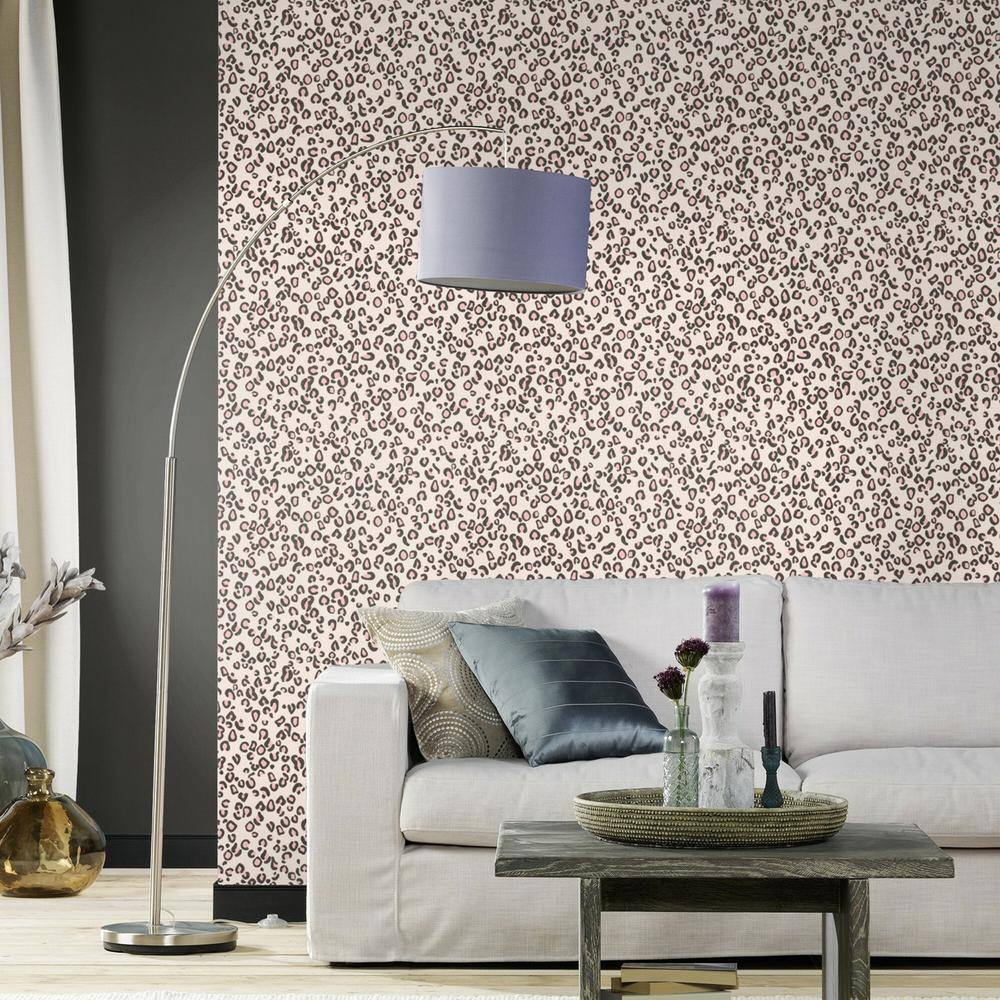 Blush and Black Leopard Print Vinyl Wallpaper, 20.5-in by 33-ft
