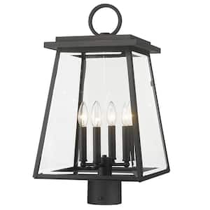 Broughton 4-Light Black Aluminum Hardwired Outdoor Weather Resistant Post Light with No Bulbs Included