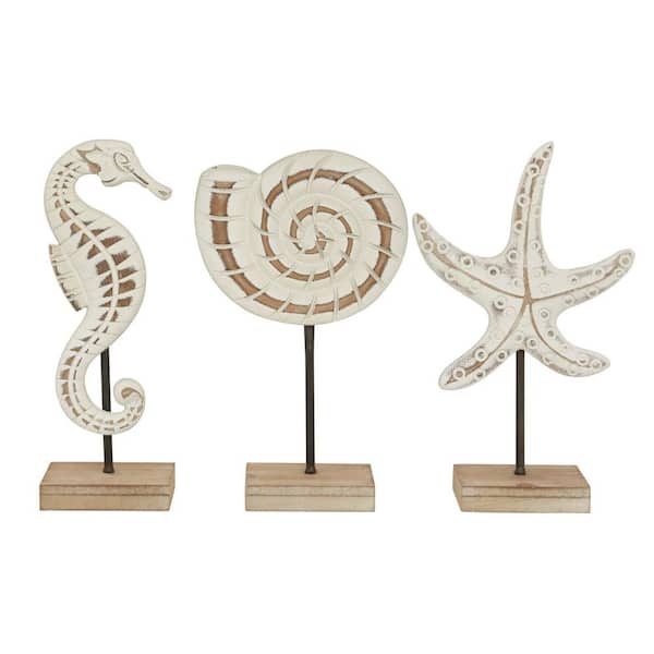 Litton Lane White Plastic Sea Life Sculpture (Set of 3)