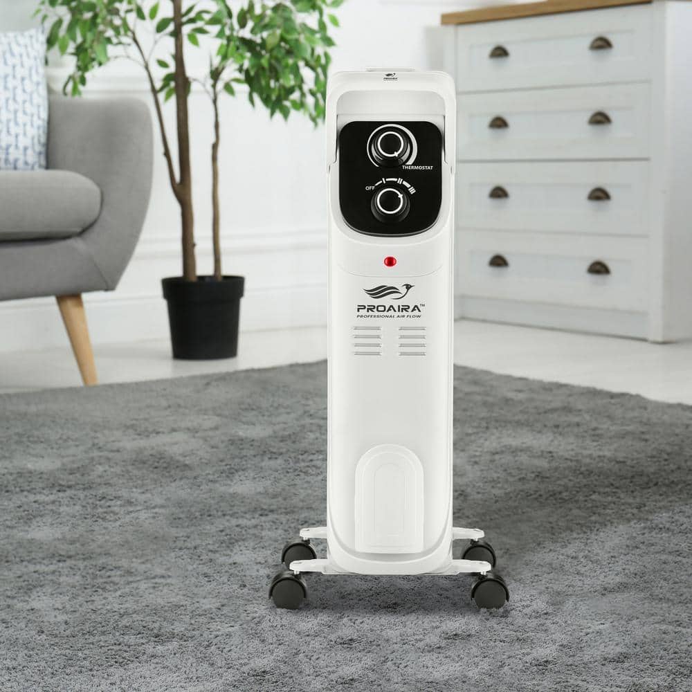White Compact Radiant Heater with Thermostat and Safety Features