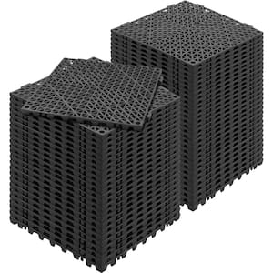 Interlocking Drainage Mat Floor Tiles Rubber Interlocking Gym Flooring Tiles 12 x 12 x 0.6 in.(55 Pcs, 55 sq. ft. Black)