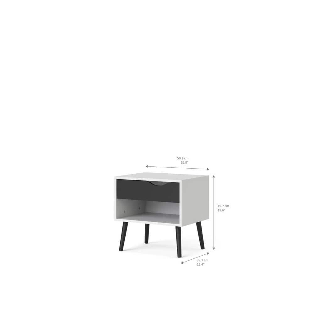 Diana Scandinavian Two-Tone White & Black Matte Nightstand with Drawer