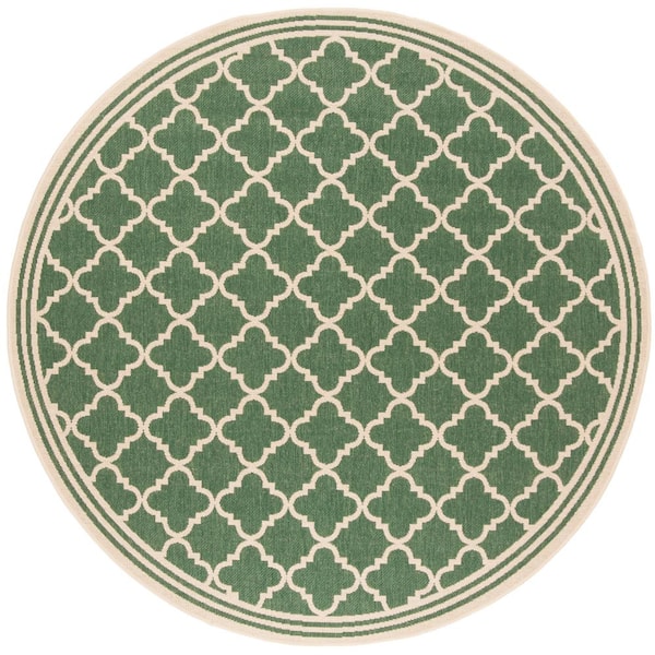 SAFAVIEH Beach House Green/Cream 8 ft. x 8 ft. Border Trellis Indoor/Outdoor Patio  Round Area Rug