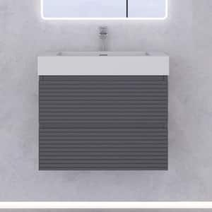 24 in. W x 20 in. D x 23 in. H Single Sink Wall-Mounted Bath Vanity in Grey with White Acrylic Top