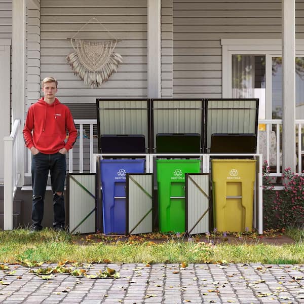 Rod Dustbin Image Metal Lockable Garbage Bin Shed 3 Trash Cans Outdoor Bin Shed with ...