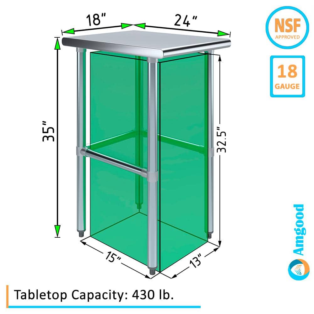 18" Stainless Steel Open Base Utility Work Table