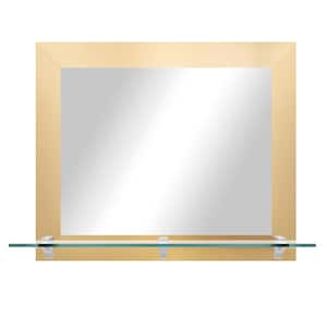 Modern Rustic (25.5 in. W x 21.5 in. H) French Gold Horizontal Mirror with Tempered Glass Shelf and Chrome Brackets