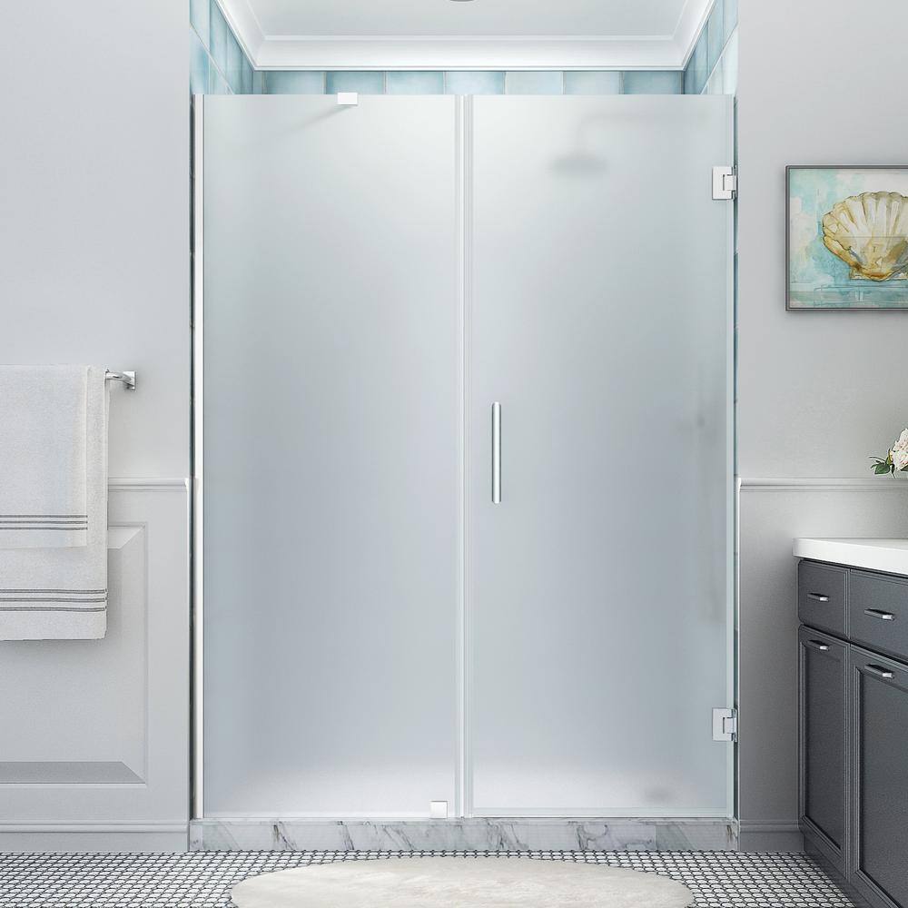 Belmore XL 80" Frosted Glass Frameless Hinged Shower Door in Chrome Finish