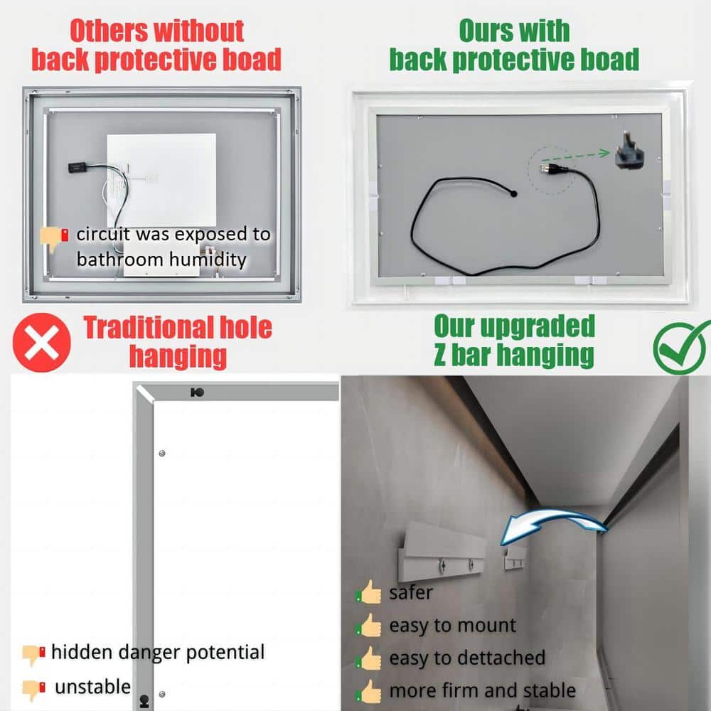 24x32 Inch Black Aluminum LED Vanity Mirror with Anti-Fog