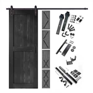 34 in. x 80 in. 5 in. 1 Design Black Solid Pine Wood Interior Sliding Barn Door Hardware Kit, Non-Bypass