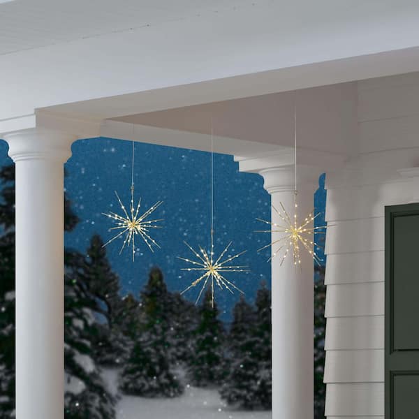 12 in. Battery Operated Twinkling LED Hanging Starburst Lights with Timer (3-Pack)
