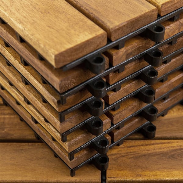 Pro Space 12 in. x 12 in. Acacia Wood Interlocking Flooring Deck Tile Brown 6 Slats (10-Pack)