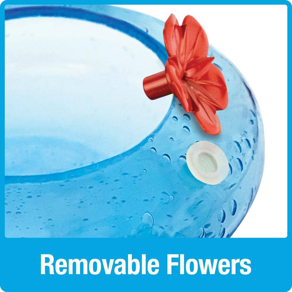 Hand Blown Blue Glass Hanging Hummingbird Feeder, 16 oz