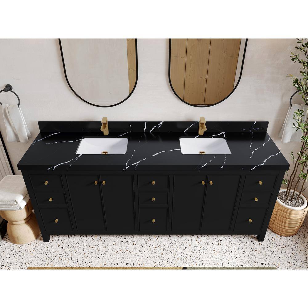 Chicago Black Double Bowl Sink Bathroom Vanity with Calacatta Countertop