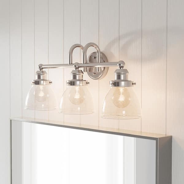 Hampton Bay Albona 3-Light Brushed Nickel Vanity Light with Clear Seeded Glass Shades