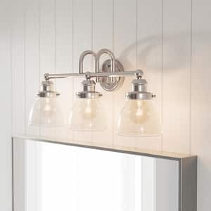 Albona 3-Light Brushed Nickel Vanity Light with Clear Seeded Glass Shades